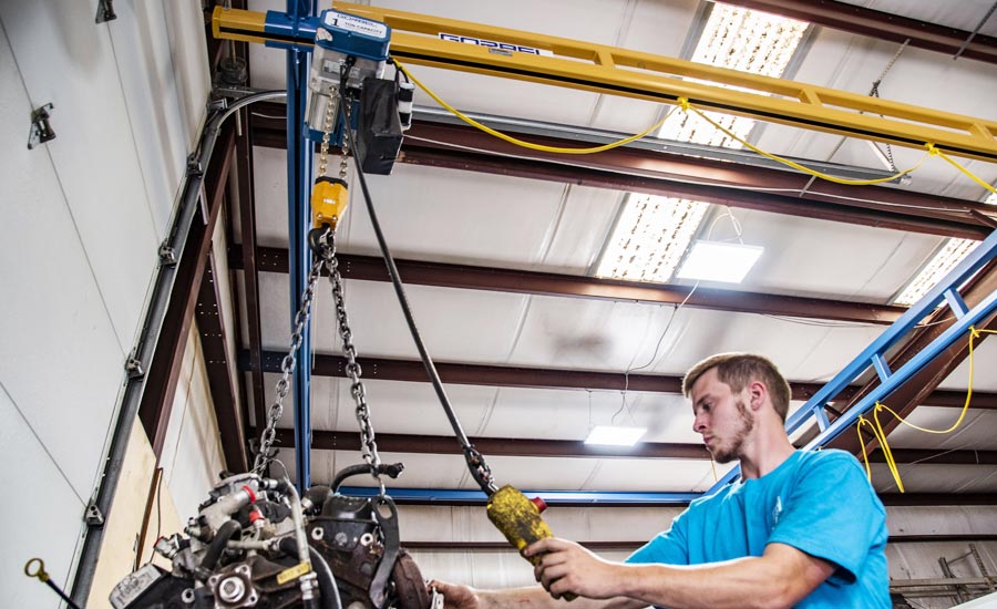 lifting an engine with the Gorbel Workstation Crane and Hoist