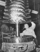 J57 aircraft engine being assembled at the Ford Aircraft Engine Division factory in Chicago