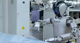 humanoid robot performs quality checks on door locks, headlights and seat belts