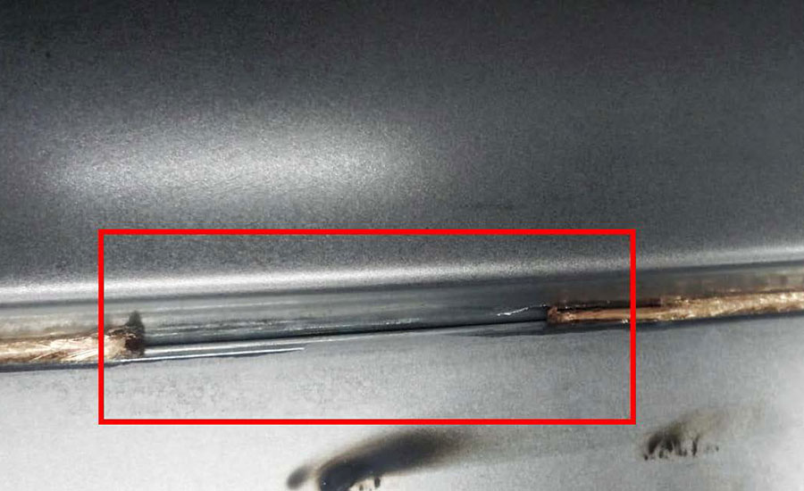 skipped weld in an automotive roof